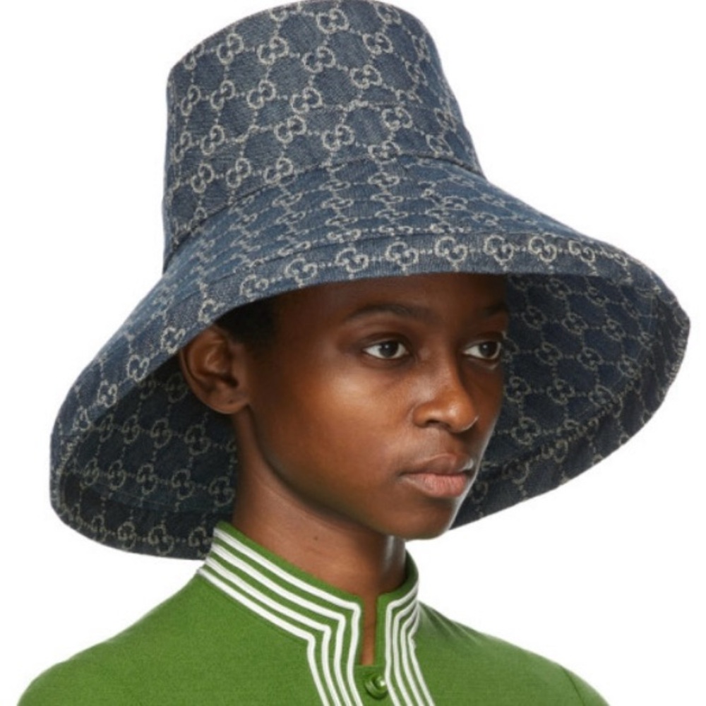 Gucci GG Bucket Hat in Wide Brim Thick Denim Navy Blue Monogram Large - Picture 11 of 16